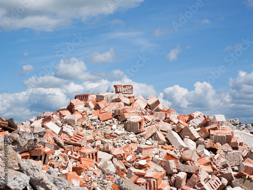 Concrete and brick rubble derbis on construction site