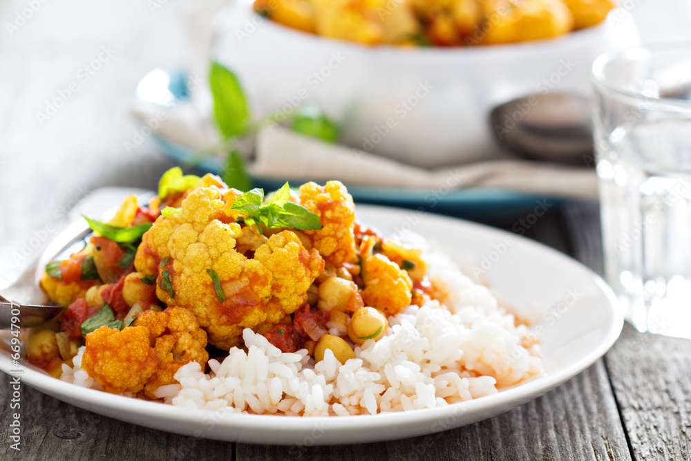 Vegan curry with chickpeas and vegetables - obrazy, fototapety, plakaty 