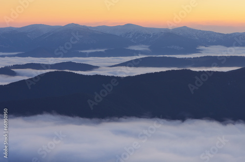 Morning mist in mountains