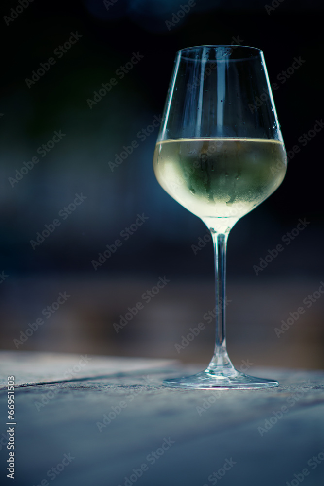 Obraz premium color image of chilled white wine in a glass , with copy space