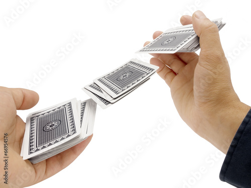 Man hands shuffling cards
