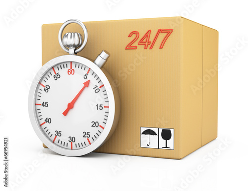 Cardboard box and stopwatch