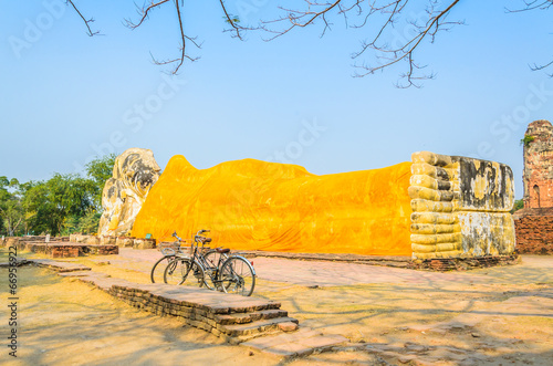 Buddha sleep statue in wat lokayasutharam temple in at ayutthaya photo