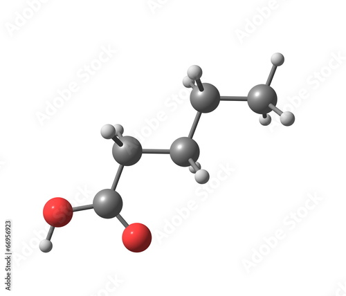 Valeric (pentanoic) acid molecule isolated on white photo