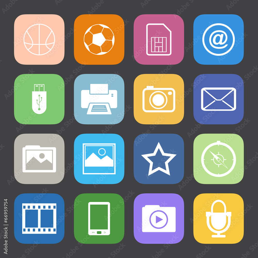 Flat Color style mobile phone icons vector set.