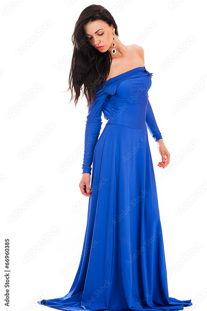 fashionable sexy woman in blue dress full length isolated fashionable sexy woman in blue dress full length isolated