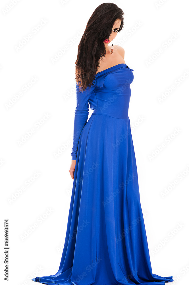 fashionable sexy woman in blue dress full length fashionable sexy woman in blue dress full length