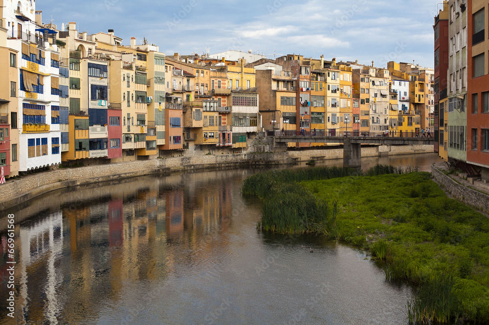 Houses on the Onyar in Girona, Spain.