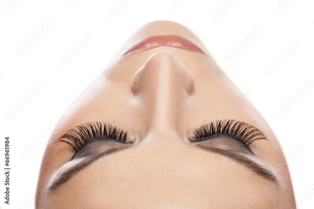 female eye with long false eyelashes - obrazy, fototapety, plakaty 