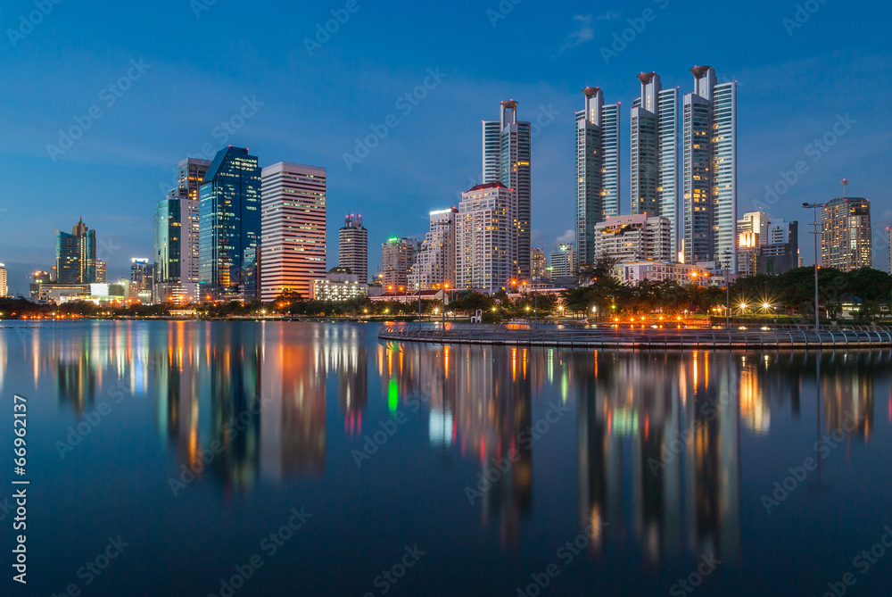 Bangkok night with reflection