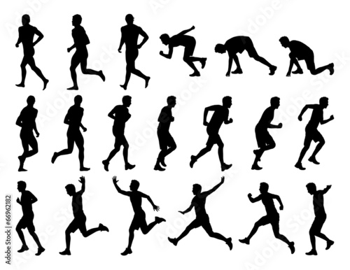 big set of men running silhouettes © whiteisthecolor