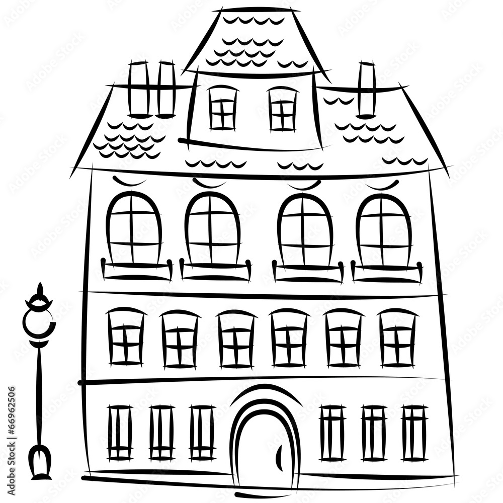 Fototapeta premium sketch of old house isolated on white background