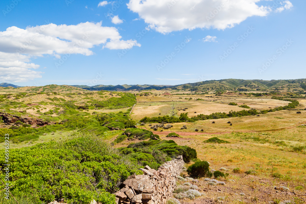 Menorca field landscape with masonry fence