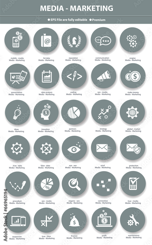 Media & Marketing icons,Gray version Media & Marketing icons,Gray version