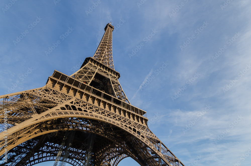 Eiffel Tower with blue sky. France, Europe.