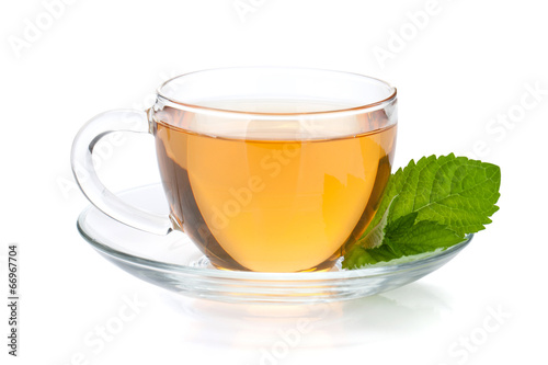Cup of tea with mint leaves