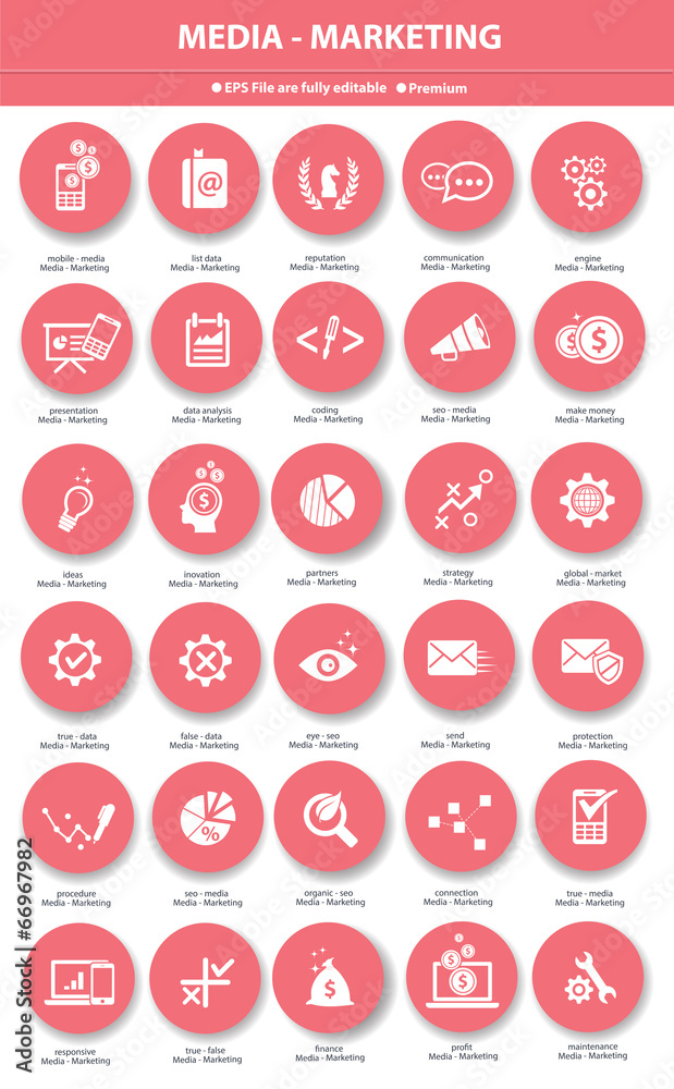 Media & Marketing icons,Pink version Media & Marketing icons,Pink version