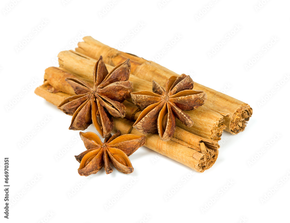 star anise and ceylon cinnamon sticks isolated on white star anise and ceylon cinnamon sticks isolated on white