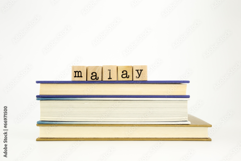 malay language word on wood stamps and books malay language word on wood stamps and books