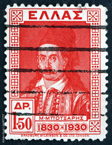 Postage stamp Greece 1930 Markos Botsaris, Greek Hero photo