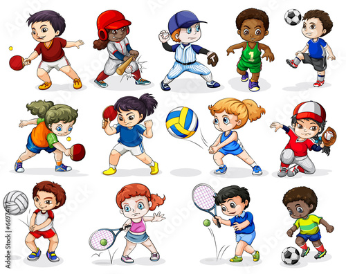 Kids engaging in different sports activities