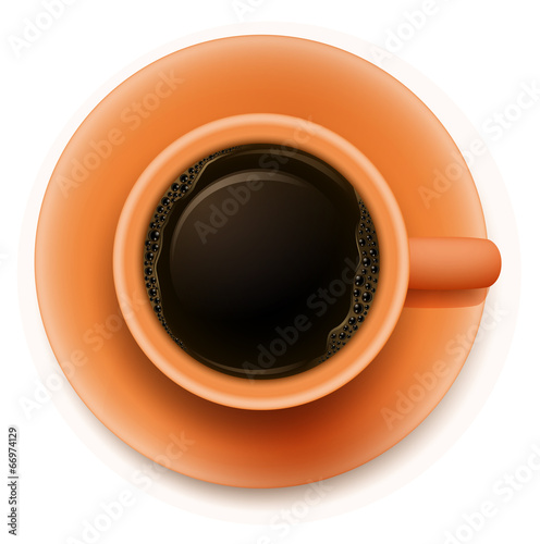 An orange cup with a coffee