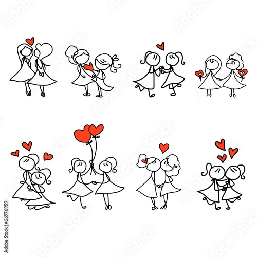 hand drawing cartoon happy couple wedding