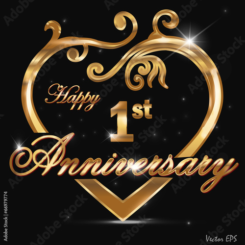 1 year anniversary golden heart design card