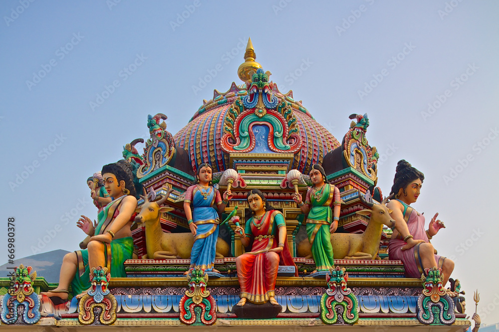 Hindu gods on a temple roof
