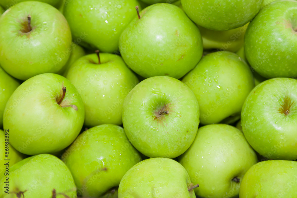 Top view of green apple on street market