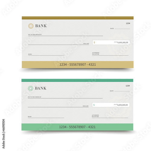 Bank check isolated