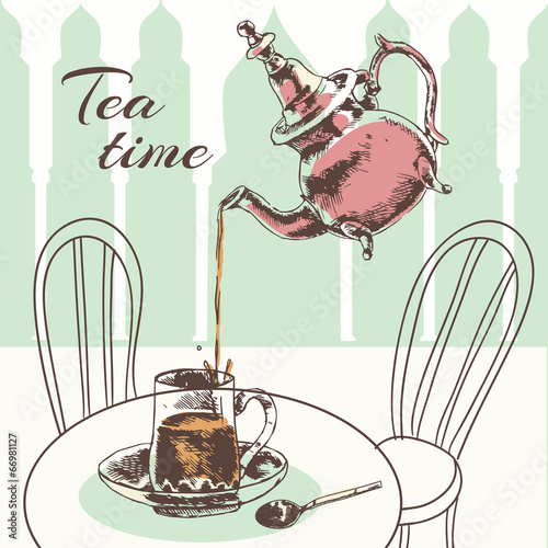 Teapot and cup tea time poster