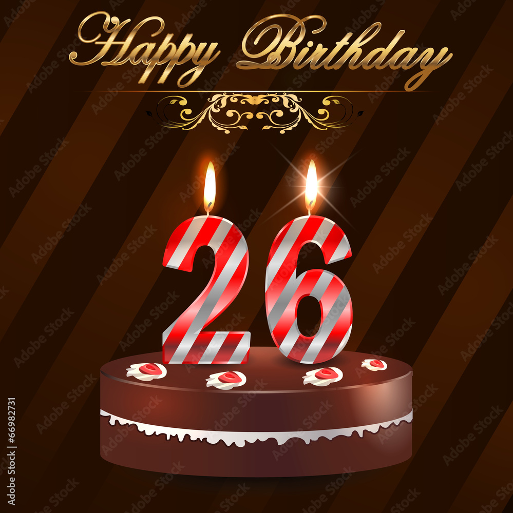 26 year Happy Birthday Card with cake and candles Stock Vector | Adobe Stock