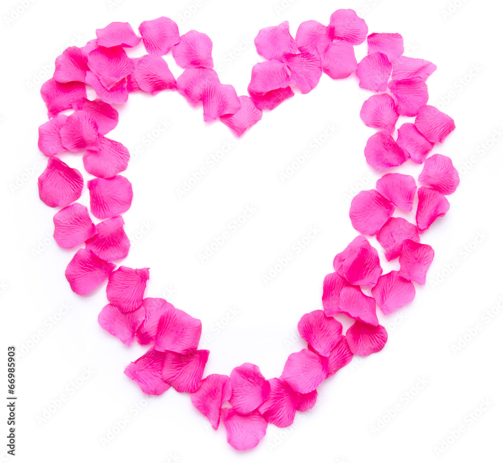 Composition of a heart with pink petals