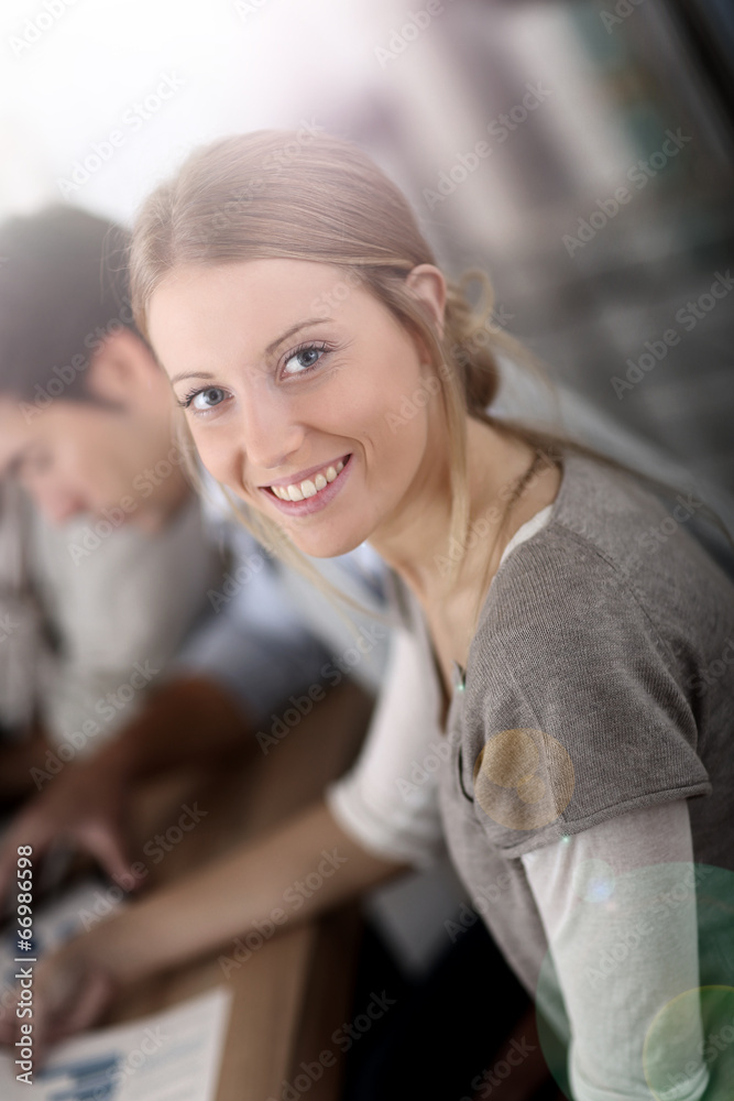 Obraz premium Portrait of beautiful blond girl in class