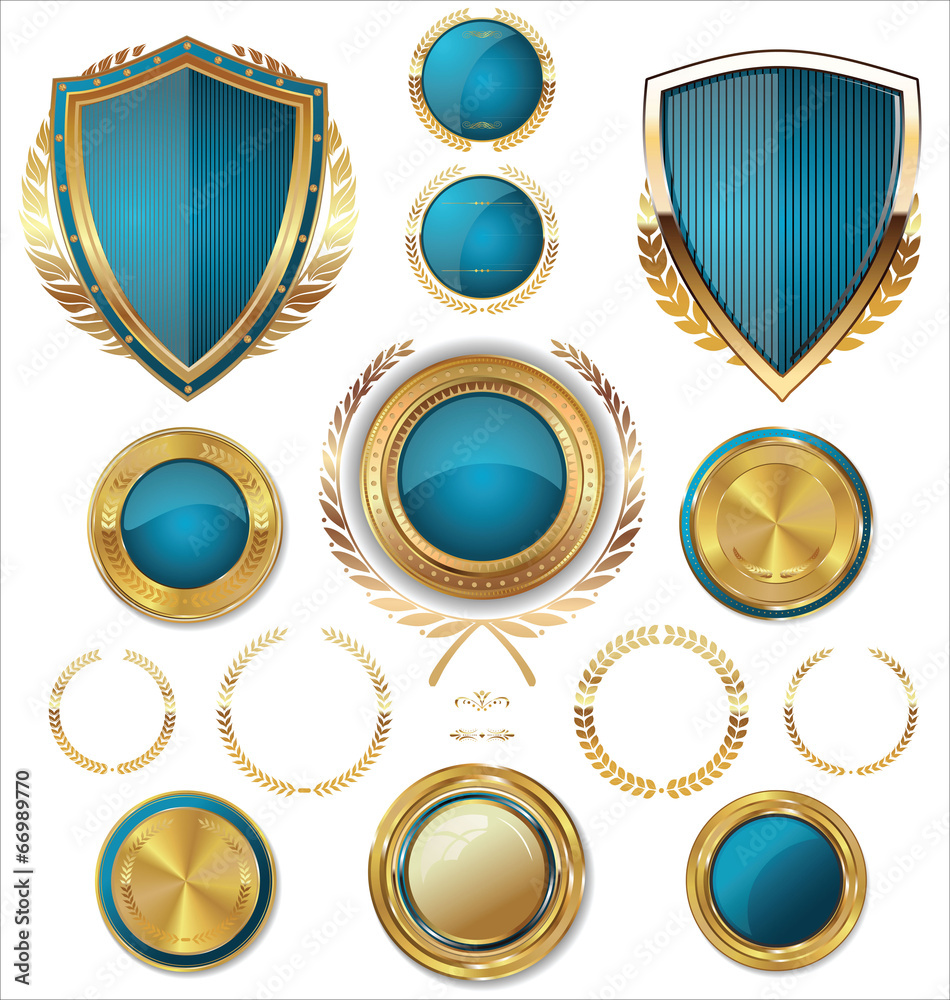 Shields, golden labels and larel wreaths collection Shields, golden labels and larel wreaths collection