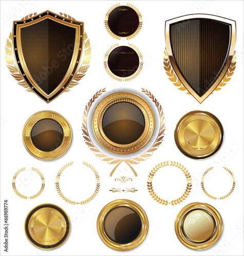 Shields, golden labels and larel wreaths collection