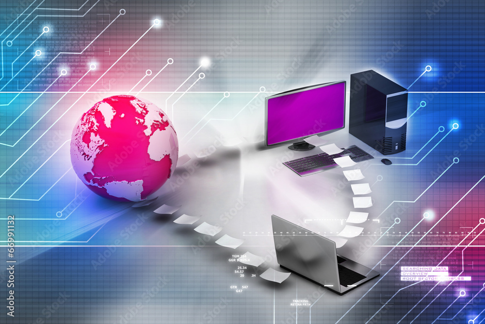 Fototapeta premium computer networking with globe