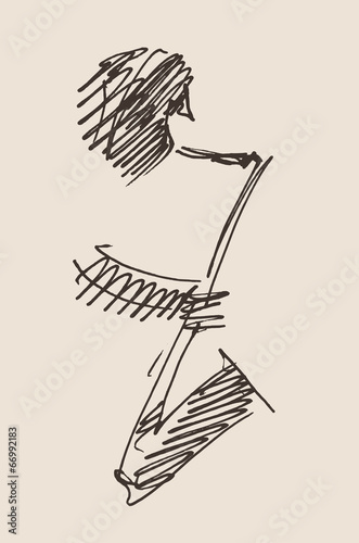 jazzman, music vintage illustration, engraved style, sketch