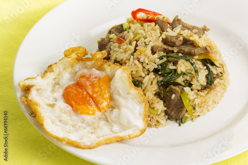 Fried rice with beef chili and basil