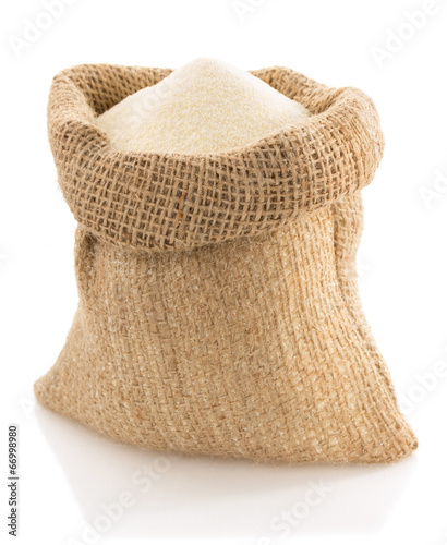 semolina in bag on white