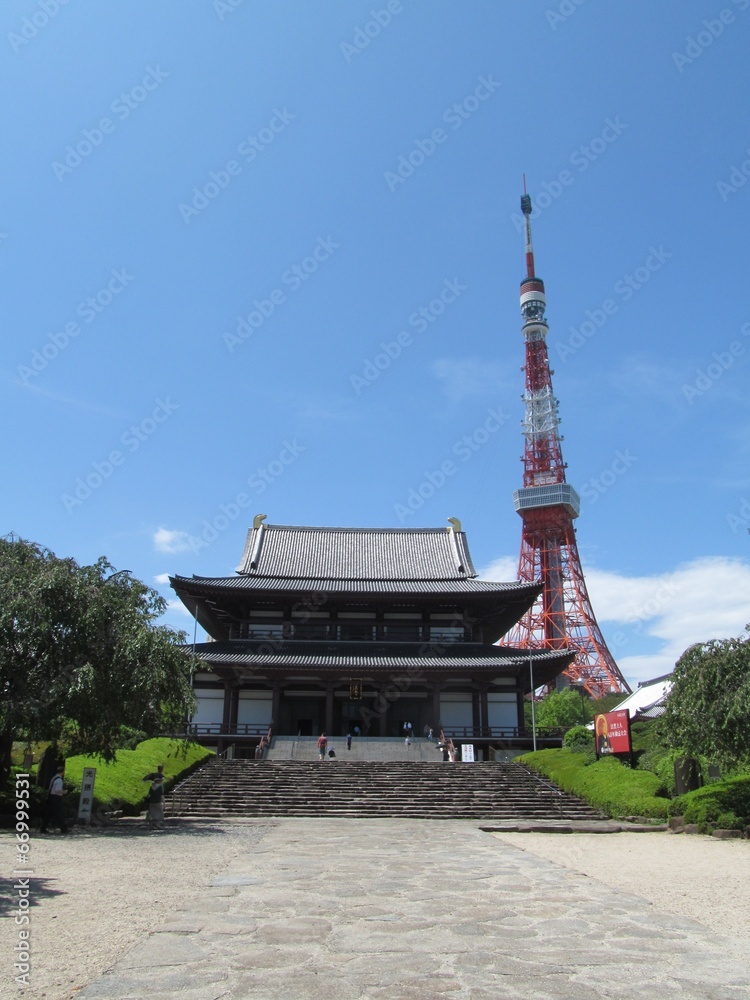 Obraz premium 東京タワーと寺