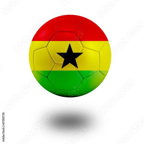 Soccer ball with Ghana flag isolated in white