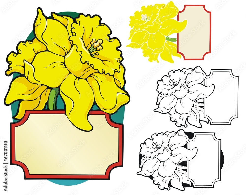 Fotografie Bookplate style frame with gigantic daffodils