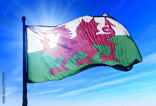 Wales flag waving on the wind