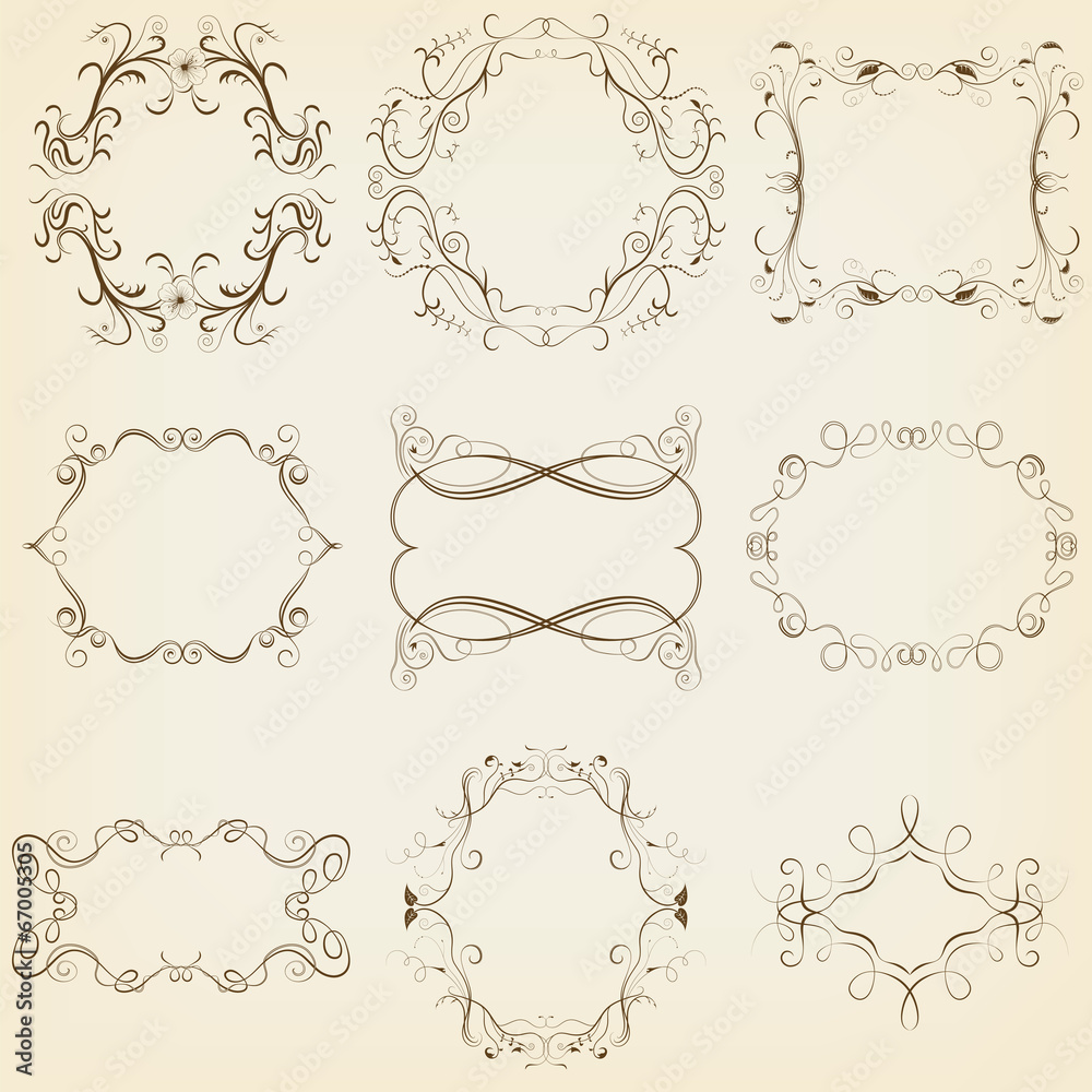Calligraphic and floral frames set. Vector illustration Calligraphic and floral frames set. Vector illustration