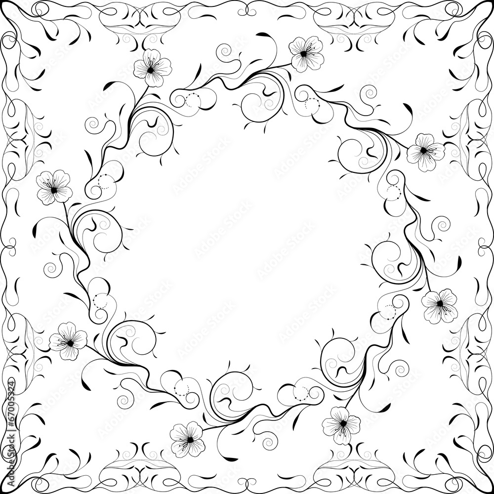Floral frame black and white. Vector illustration