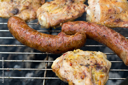 barbecue with delicious grilled meat on grill