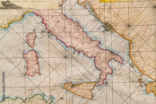 Obraz na plátně Old map of Italy, Sicily, Corsica, Croatia and Sardinia