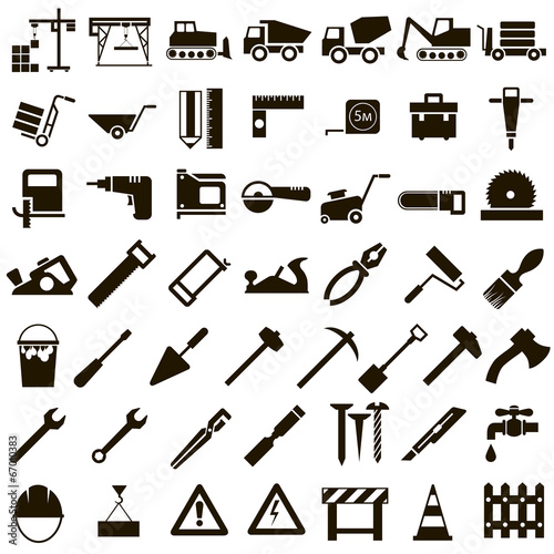 Vector icons of building tools and building
